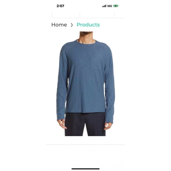 Vince Size Medium Pocket Long Sleeve T-Shirt Men’s Heather Blue Cotton #DD4 - Picture 10 of 10